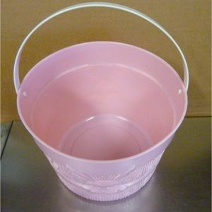 Pastel Pink Easter Basket with embossed bunny, white swing handle, Vintage